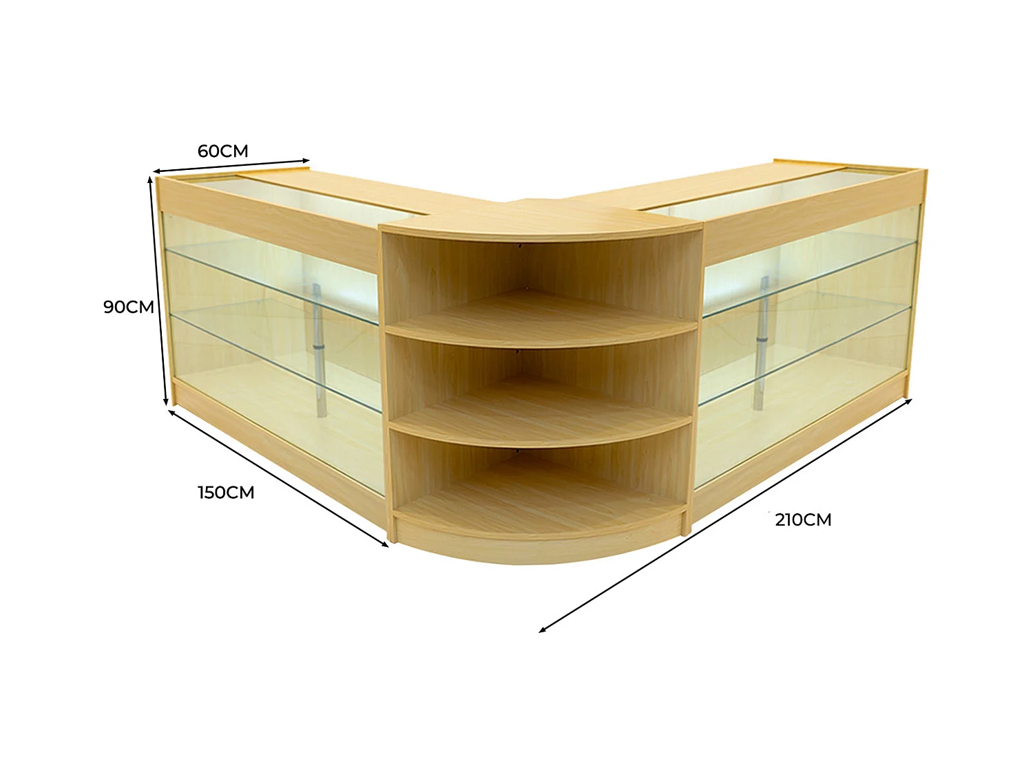 Set Bancone Acero Apollo LED K1500 LM60 con Vetrina Espositiva 3 Ripiani