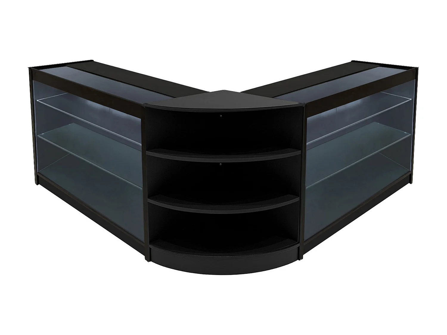Set Bancone Nero Apollo LED K1200 LM60 con Vetrina Espositiva 3 Ripiani