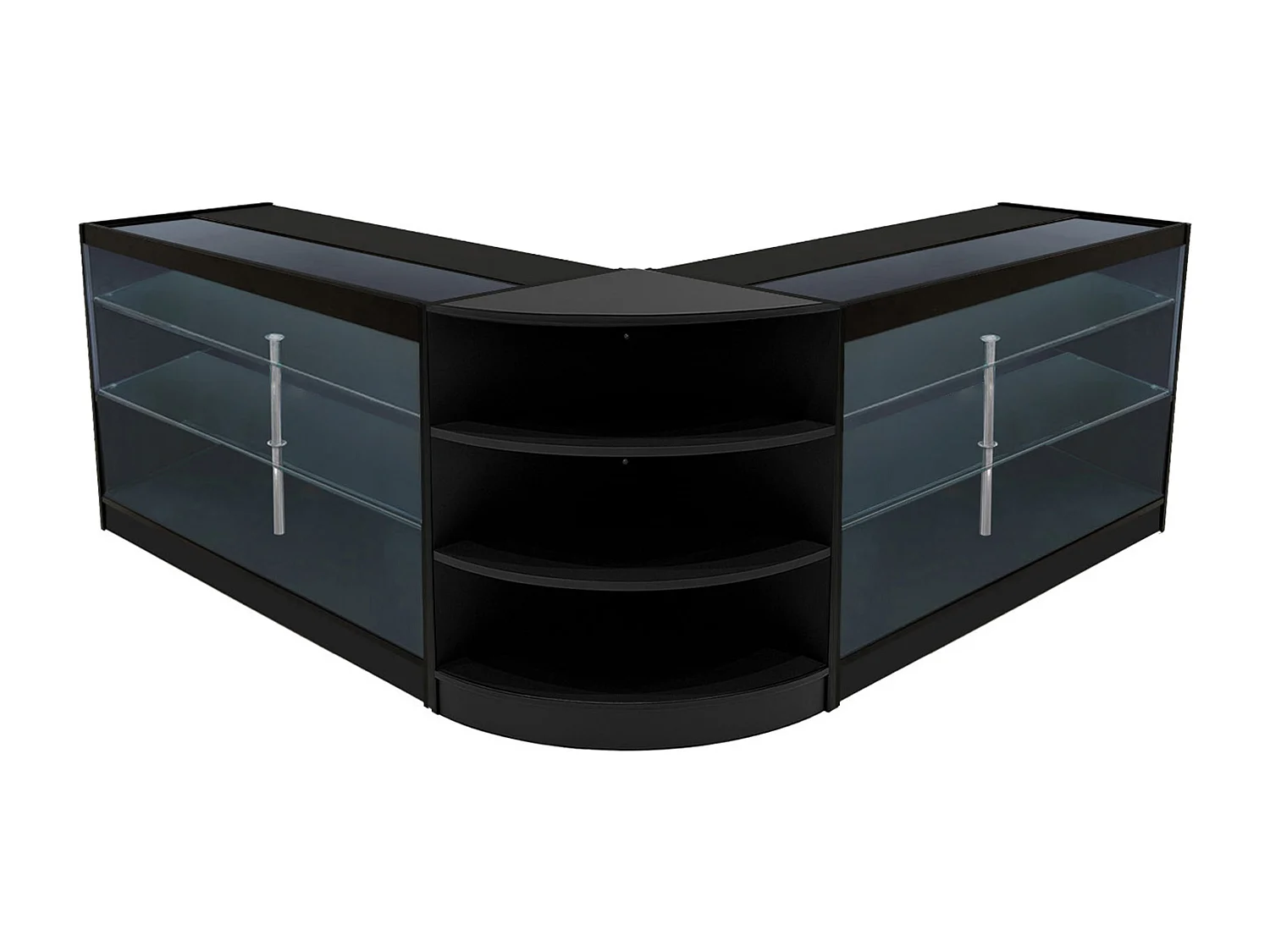 Set Bancone Nero Apollo LED K1500 LM60 con Vetrina Espositiva 3 Ripiani