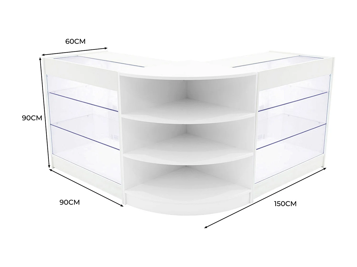 Set Bancone Bianco Apollo LED K900 LM60 con Vetrina Espositiva 3 Ripiani