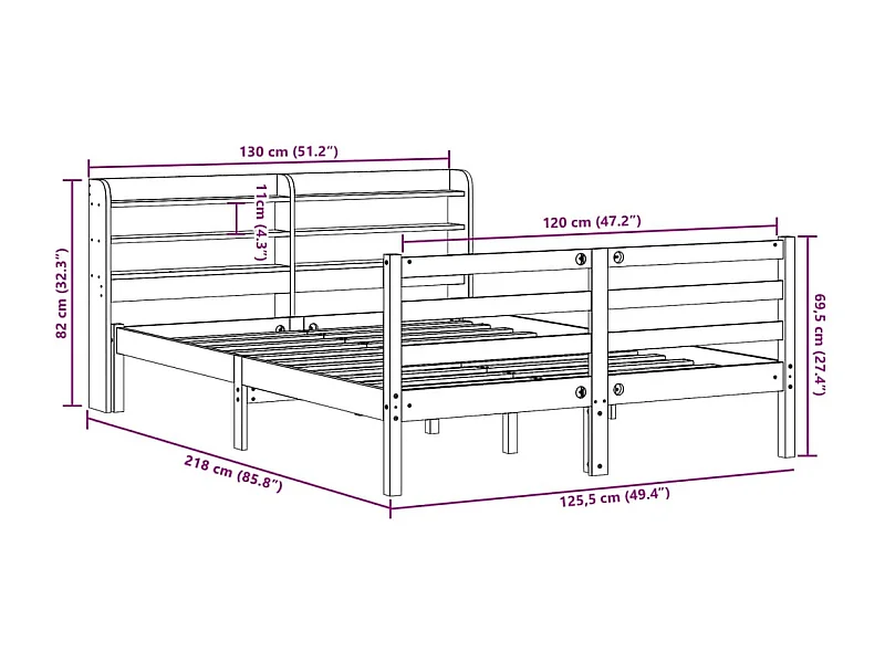 Cadre de lit sans matelas cire marron 120x200cm bois pin massif