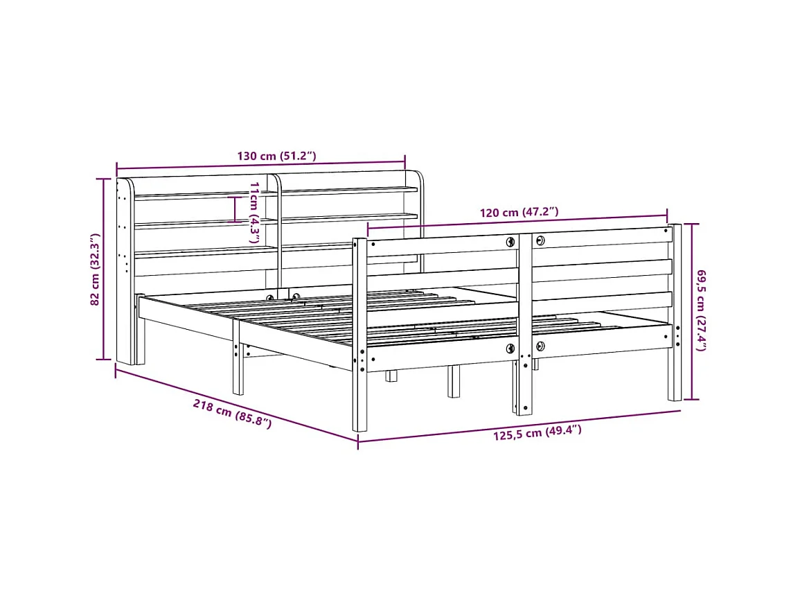 Cadre de lit sans matelas cire marron 120x200cm bois pin massif