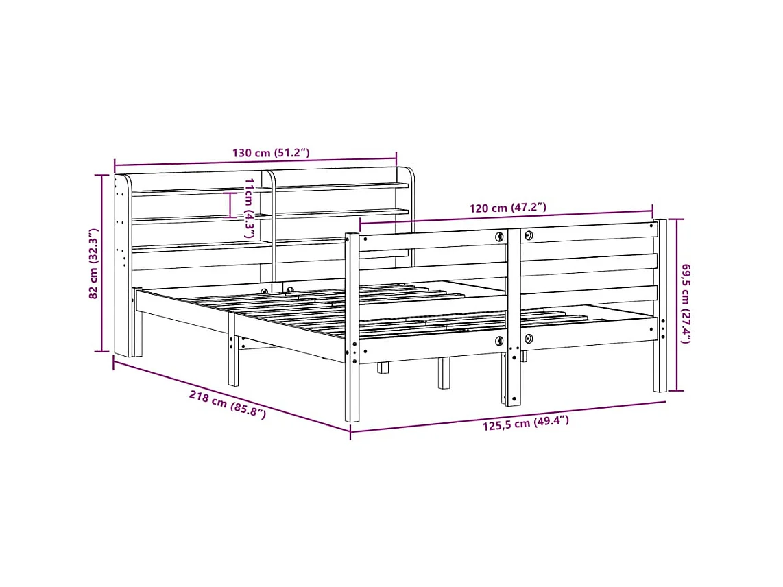 Cadre de lit sans matelas cire marron 120x200cm bois pin massif