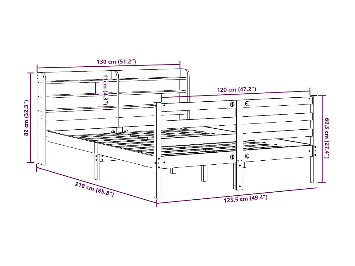 Cadre de lit sans matelas cire marron 120x200cm bois pin massif