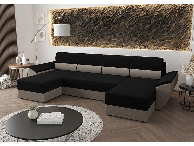 BEDANTE canapé d’angle REBIU2 RAINBOW 15+83 noir/beige avec fonction de couchage canapé en U avec espace de rangement