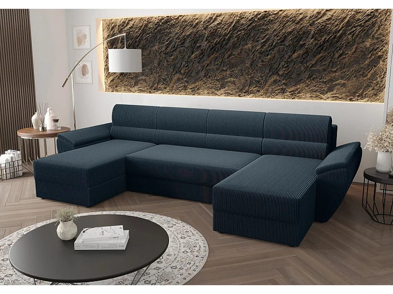 BEDANTE canapé d’angle REBIU2 Poso 05 bleu foncé avec fonction de couchage canapé en U avec espace de rangement