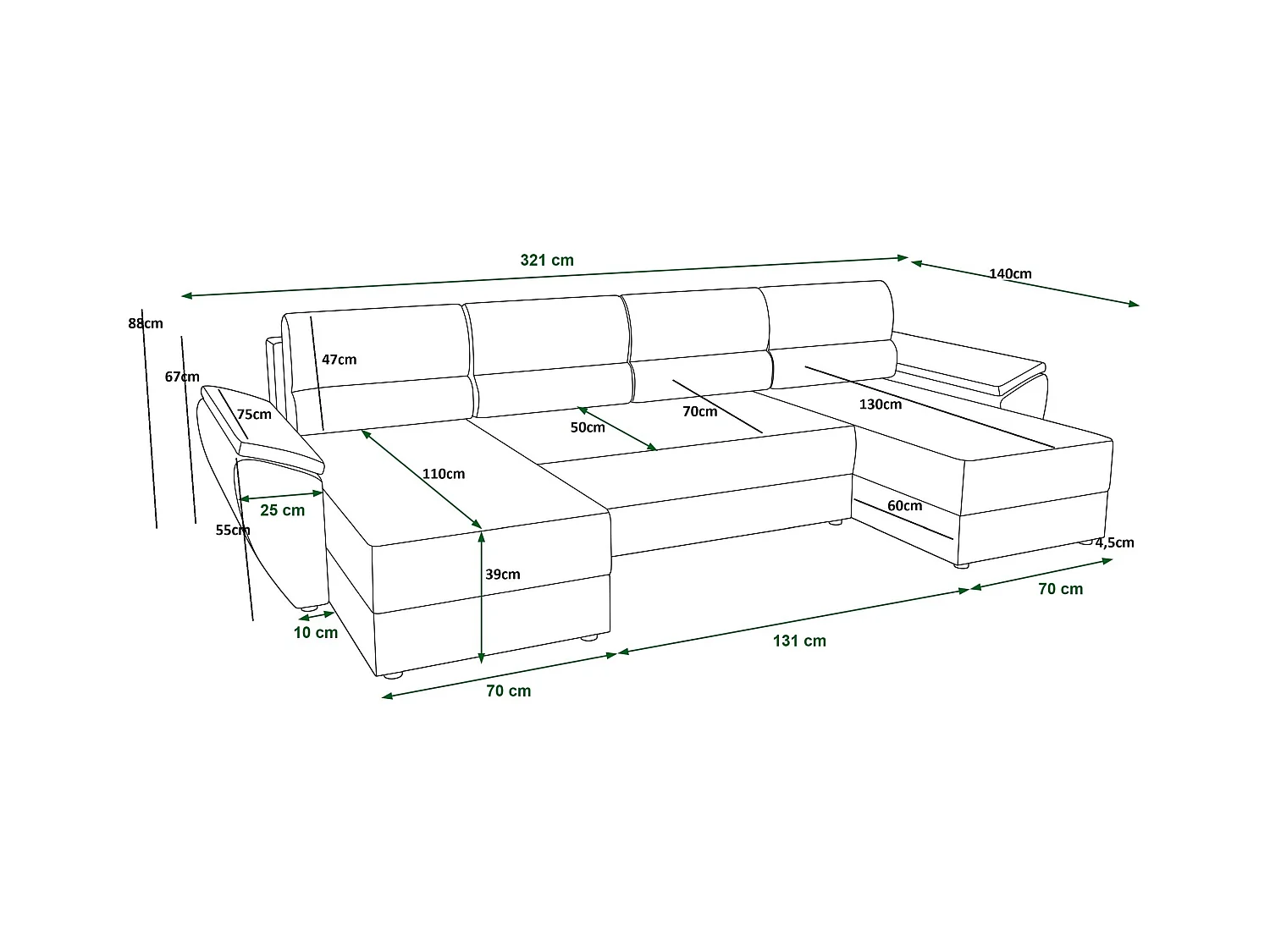 BEDANTE canapé d’angle REBIU2 Poso 05 bleu foncé avec fonction de couchage canapé en U avec espace de rangement