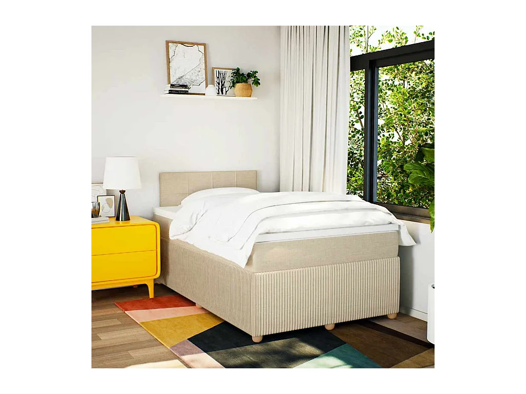 Sommier à lattes de lit avec matelas Crème 120x200 cm Tissu