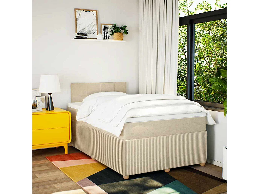 Giroletto a Molle con Materasso Crema 120x200 cm in Tessuto