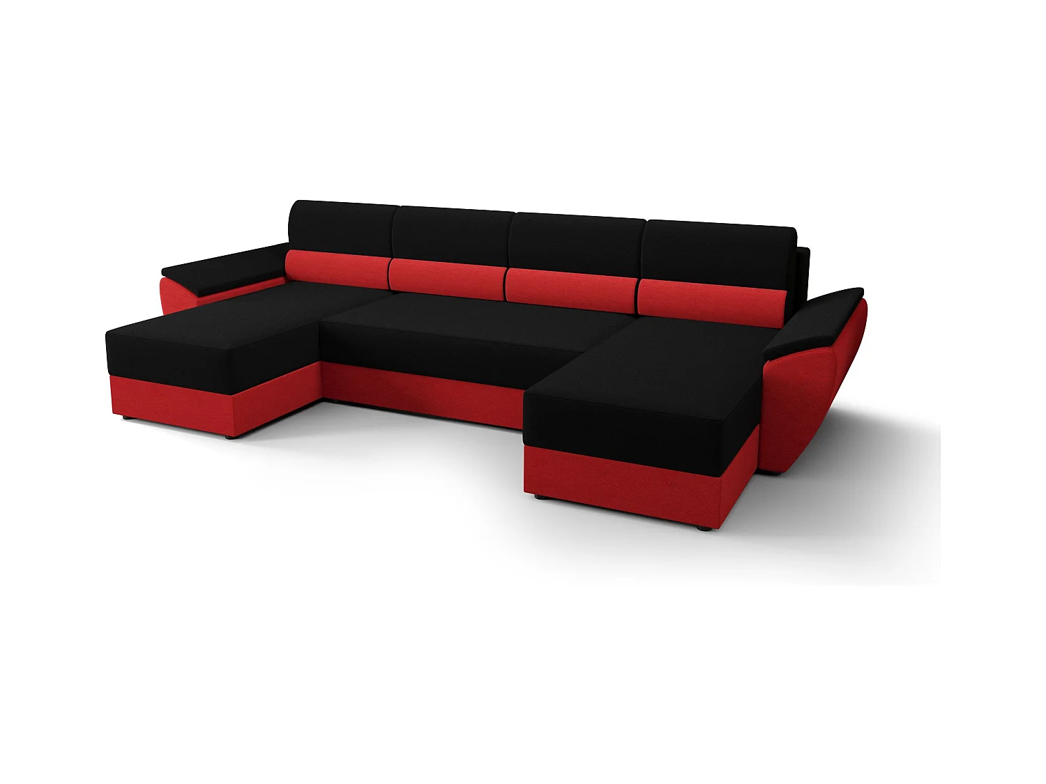 BEDANTE canapé d’angle REBIU2 RAINBOW 15+22 noir/rouge avec fonction de couchage canapé en U avec espace de rangement