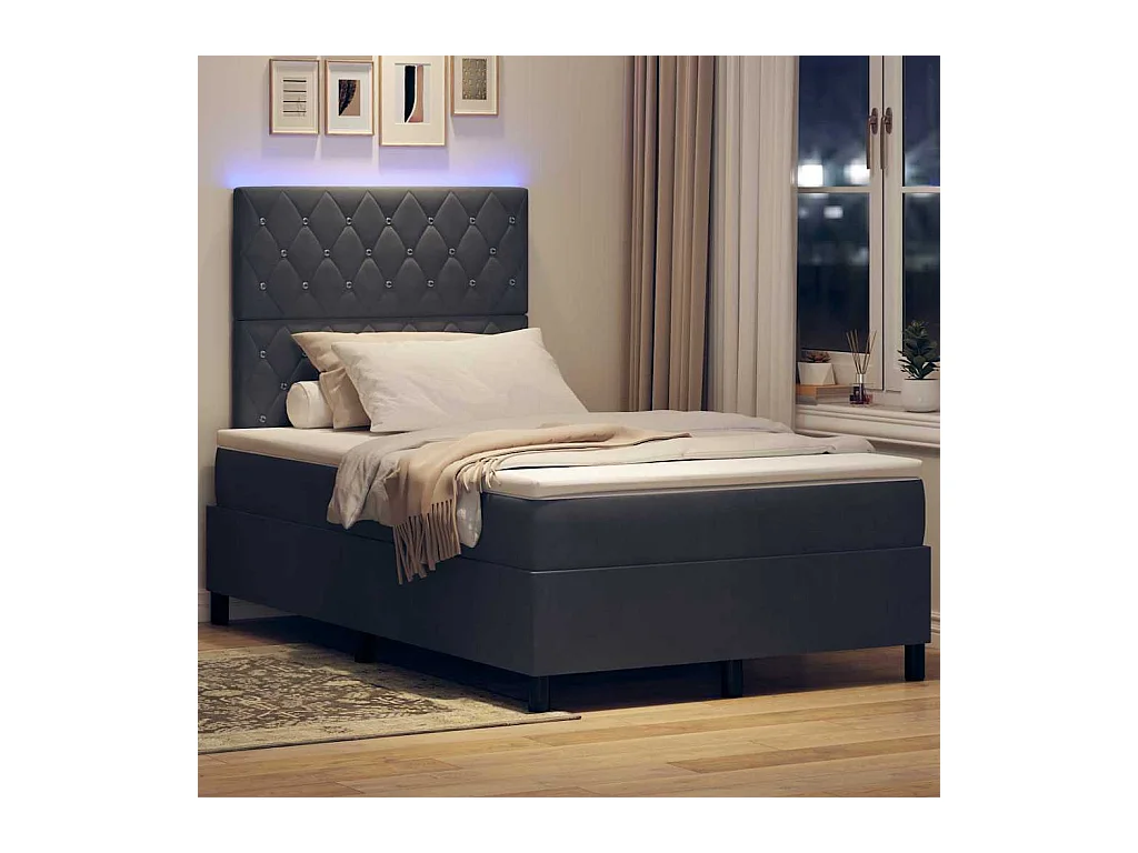 Lit à ressort LED avec matelas Gris foncé 120 x 190 cm tissu