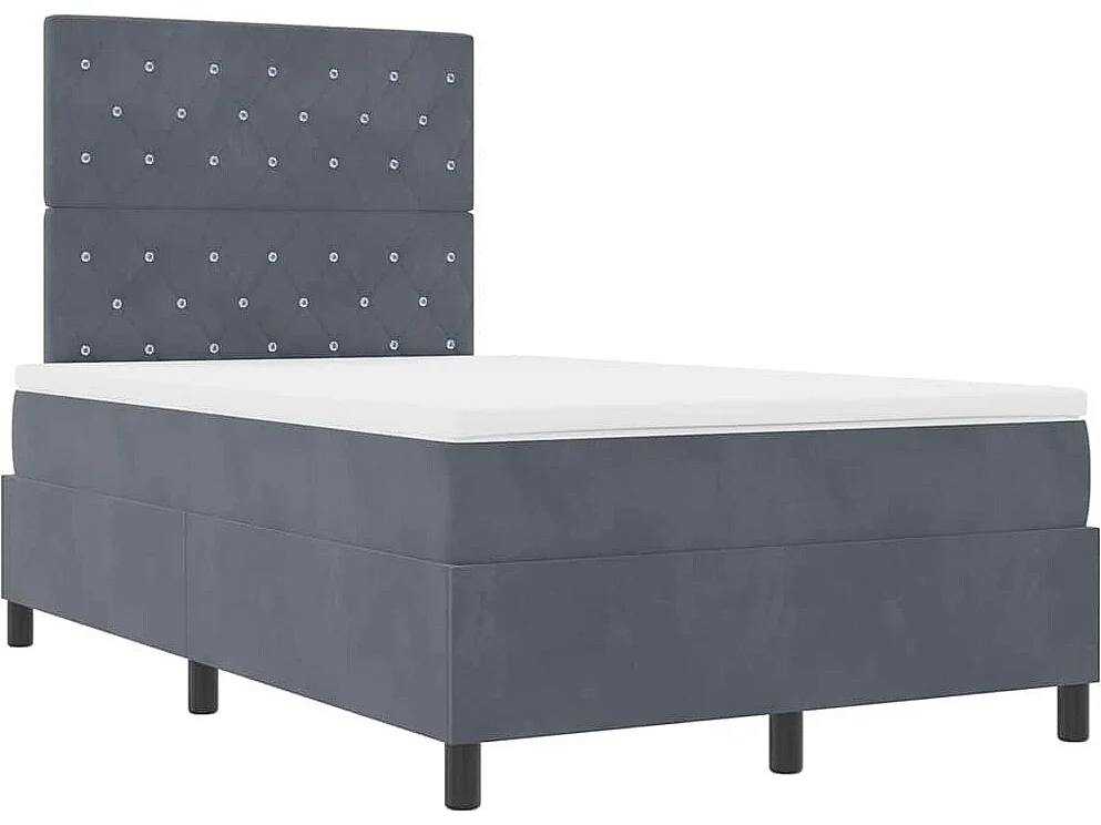 Lit à ressort LED avec matelas Gris foncé 120 x 190 cm tissu