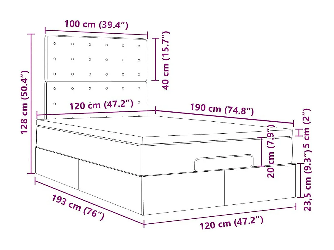 Ottoman bed met matras en LED's 120x190 cm stof zwart