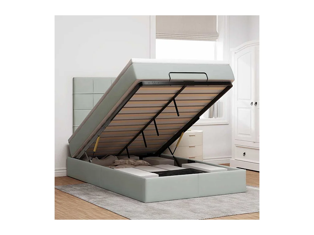 Ottoman-Bett mit Matratzen & LEDs Hellgrau 120x190 cm Samt