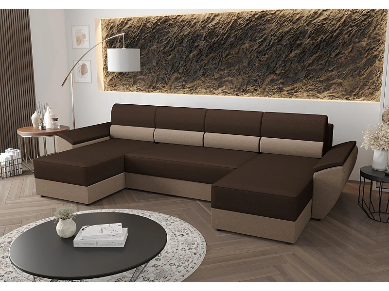 BEDANTE canapé d’angle REBIU2 RAINBOW 20+05 marron/beige avec fonction de couchage canapé en U avec espace de rangement