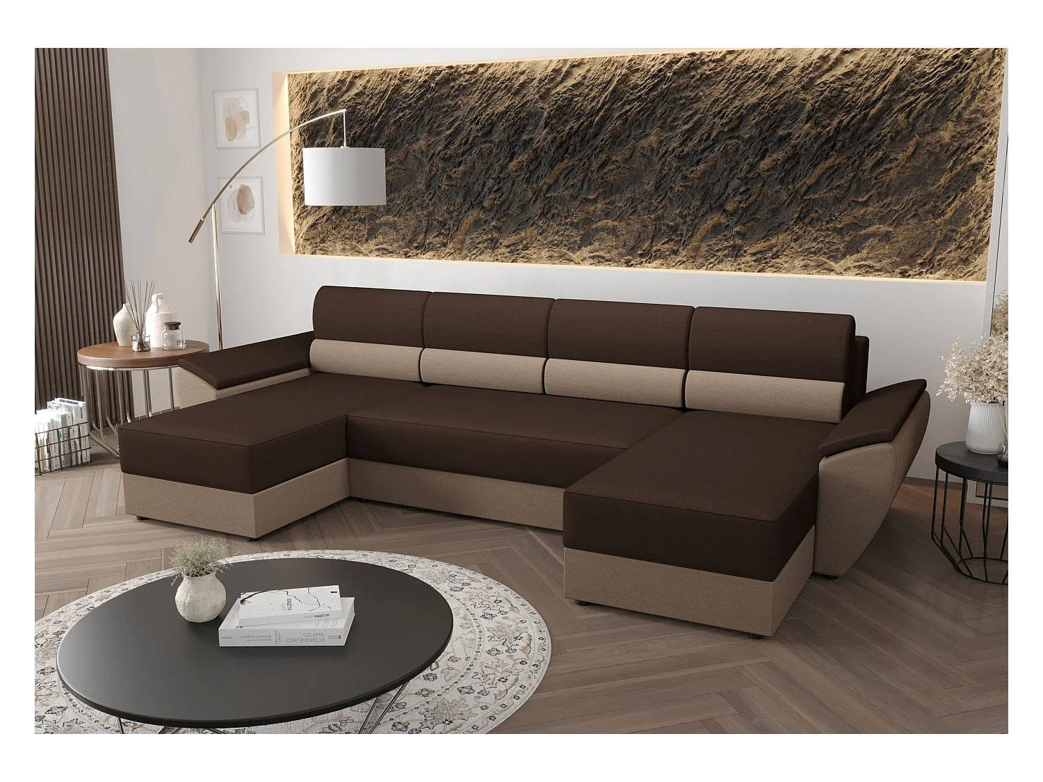 BEDANTE hoekbank REBIU2 RAINBOW 20+05 bruin/beige met slaapfunctie U-vormige bank met opbergruimte Bettkasten woonkamerbank, slaapbank, bank met opbergruimte