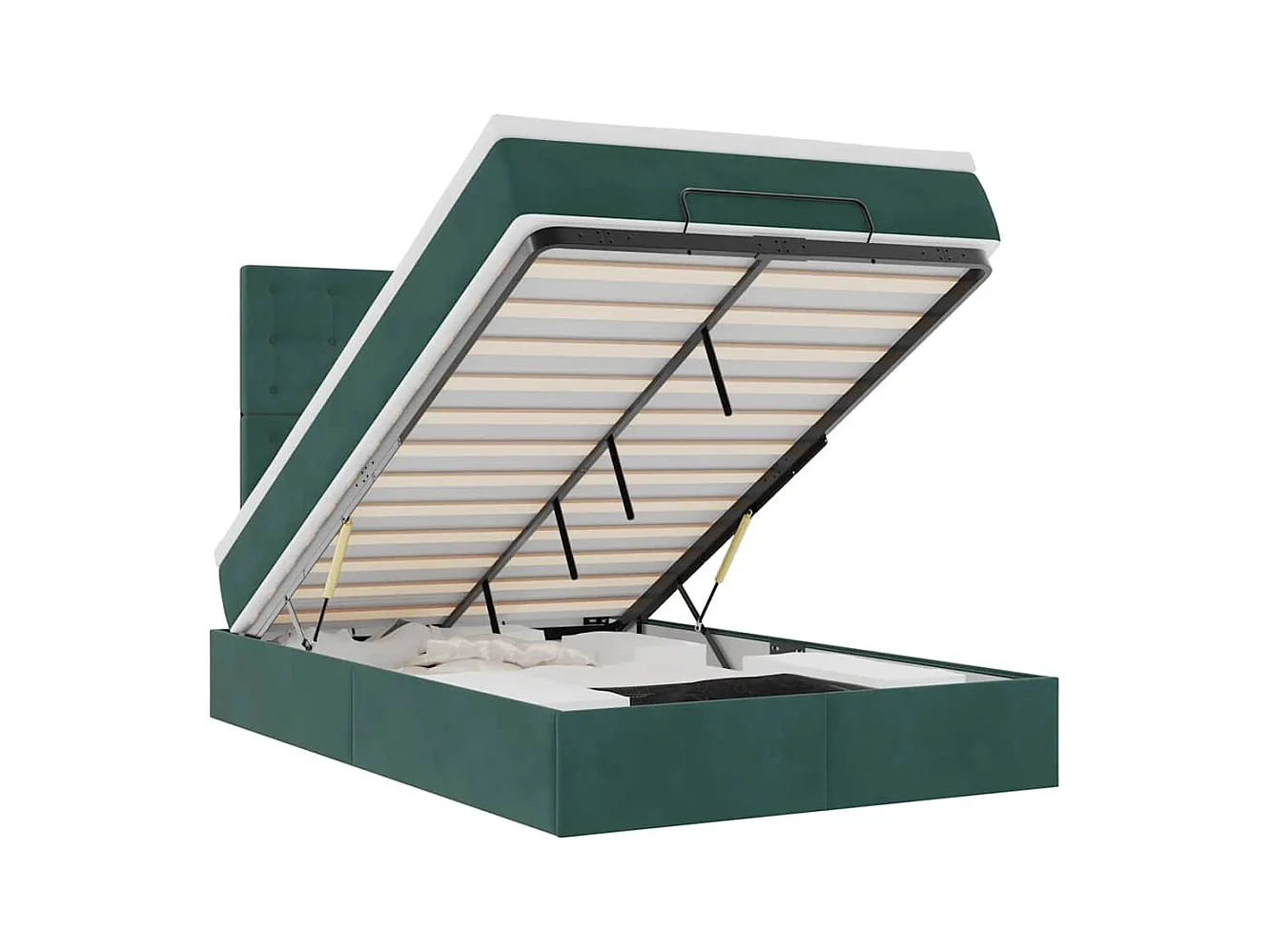 Cadre de lit ottoman avec matelas vert foncé 120x200 cm velours