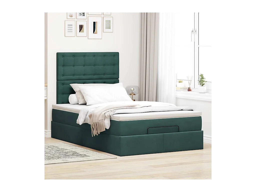Cadre de lit ottoman avec matelas vert foncé 120x200 cm velours