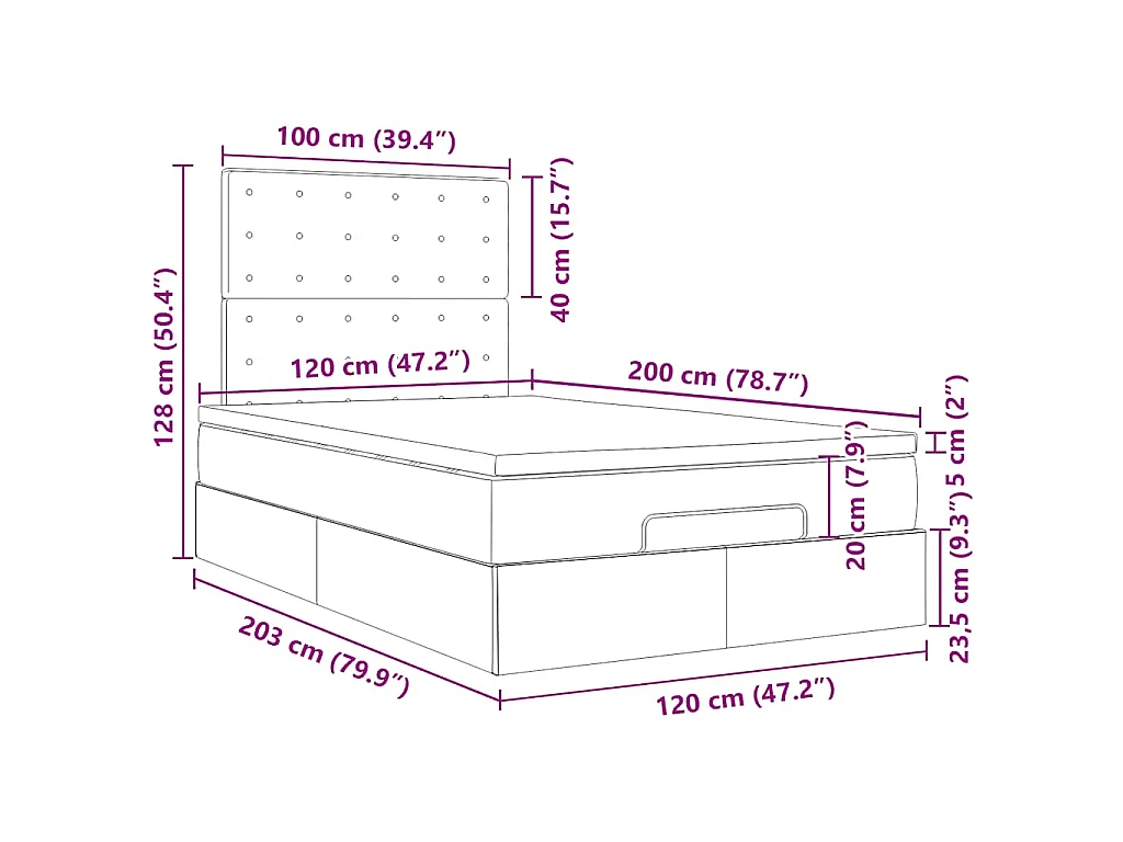 Ottoman bed met matrassen en LED's 120x200cm fluweel