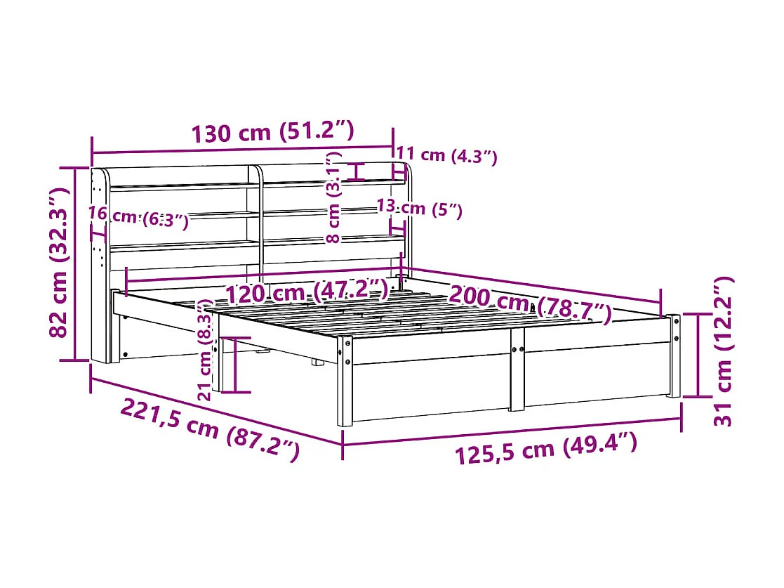 Bettgestell mit Kopfteil ohne Matratze 120x200 cm