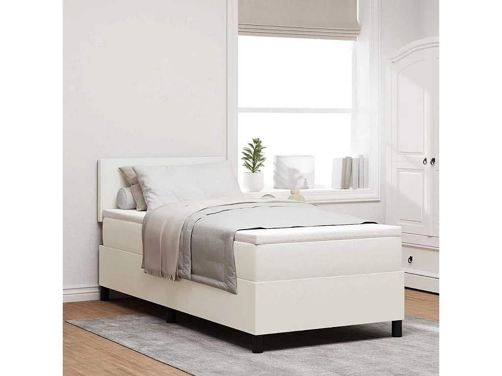 Letto a molle Crema e Bianco 100 x 200 cm Tessuto in Cords