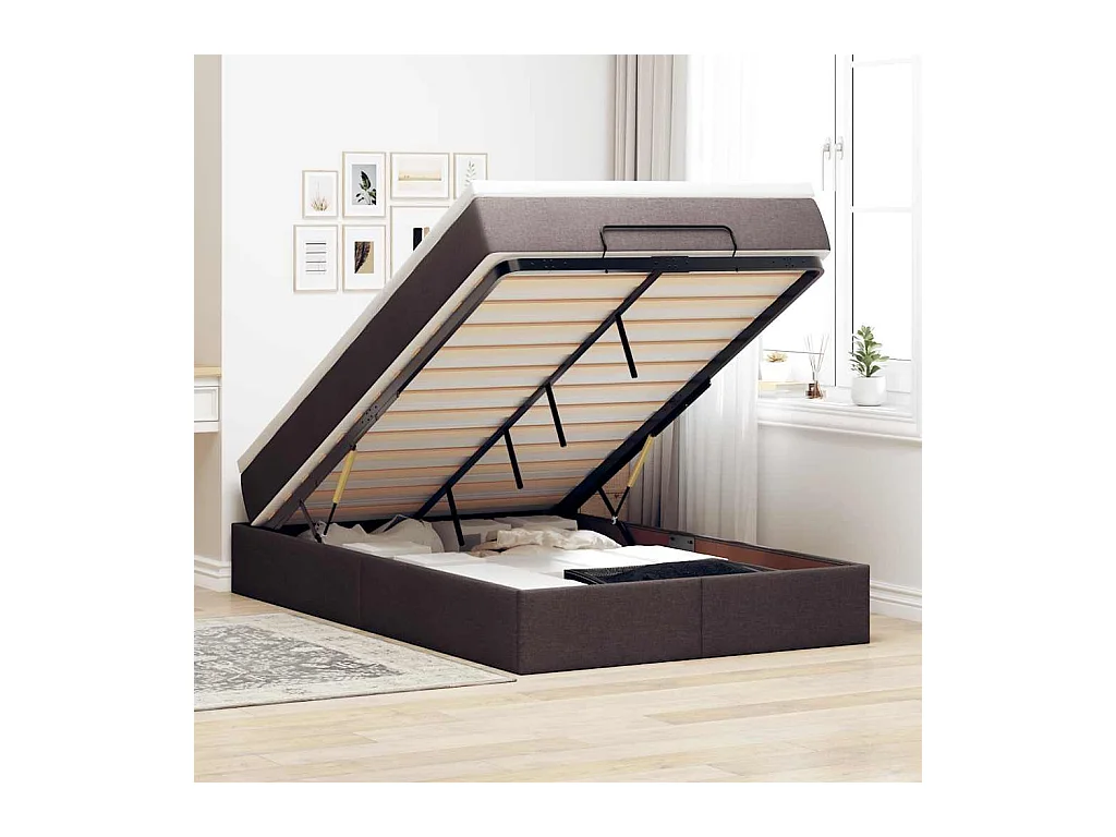 Cadre de lit ottoman avec matelas marron foncé 120x190 cm tissu