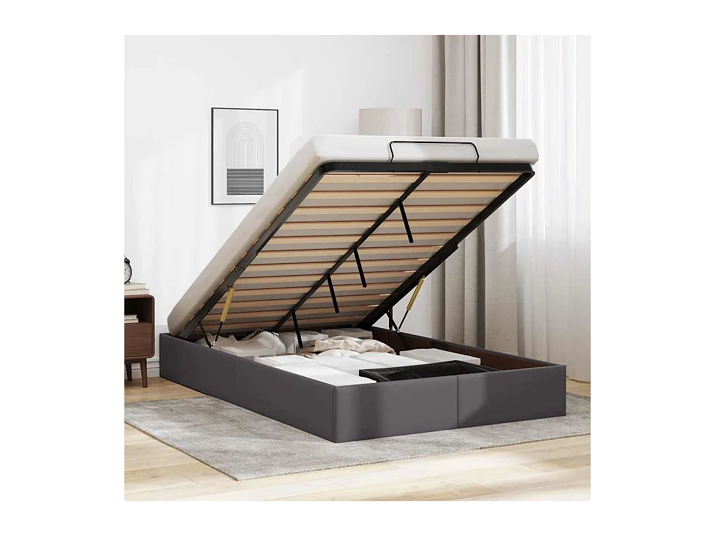 Cadre de lit ottoman sans matelas gris 120x190 cm similicuir
