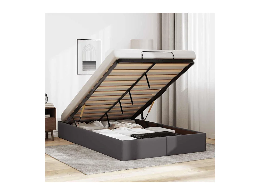 Ottoman-Bett ohne Matratze Grau 120x190 cm Kunstleder