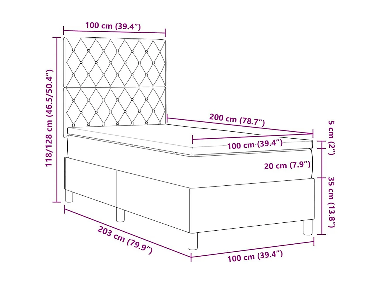 LED Box Spring Bed met matras Zwart 100 x 200 cm Fluweel