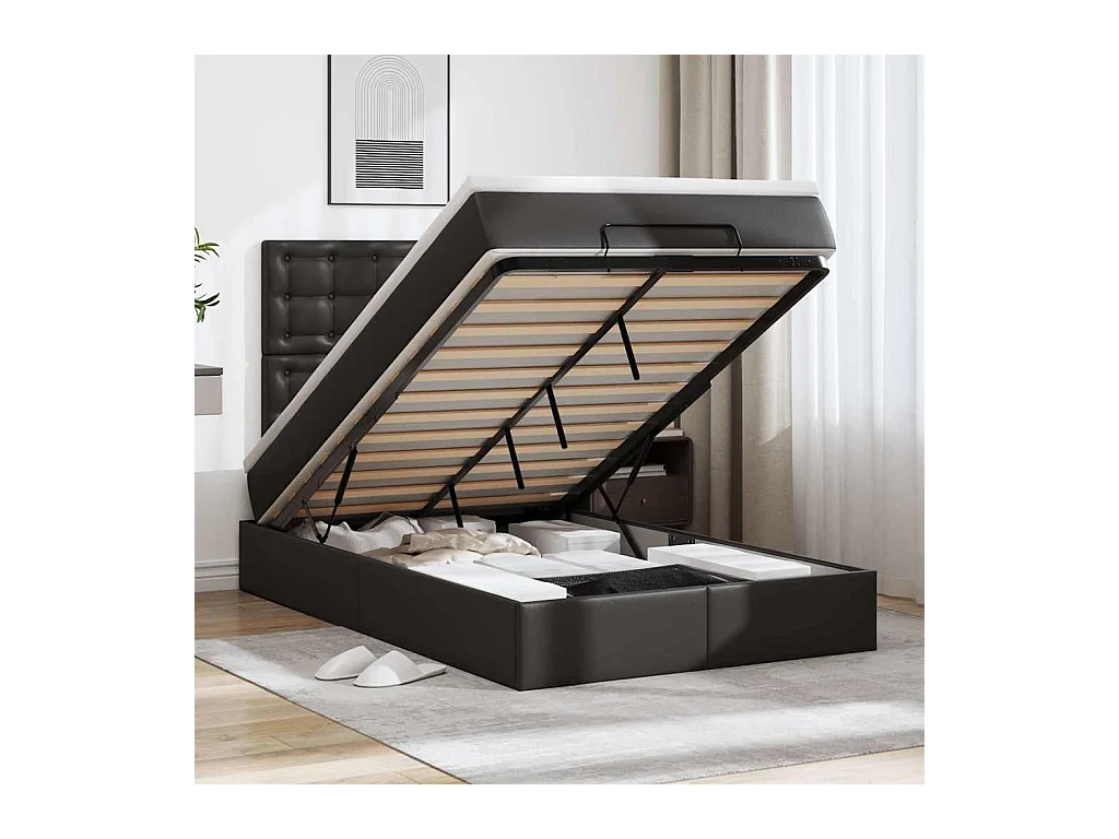Cadre de lit ottoman avec matelas noir 120x200 cm similicuir