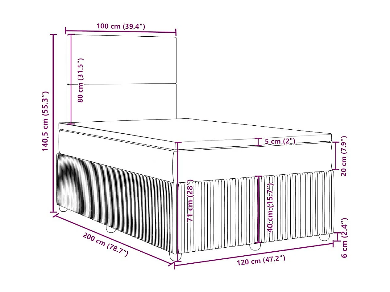 Boxspringbett mit Matratze Blau 120x200 cm Stoff