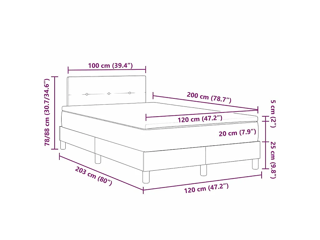 Cama tipo Box Spring Gris Claro 120 x 200 cm Terciopelo