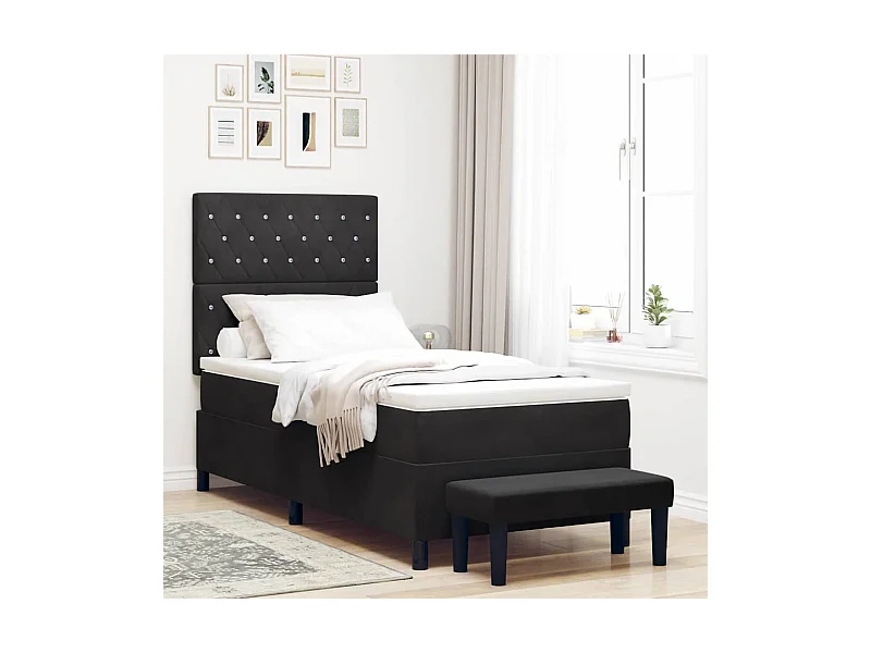 Lit à ressorts avec matelas Noir 100 x 200 cm Velours