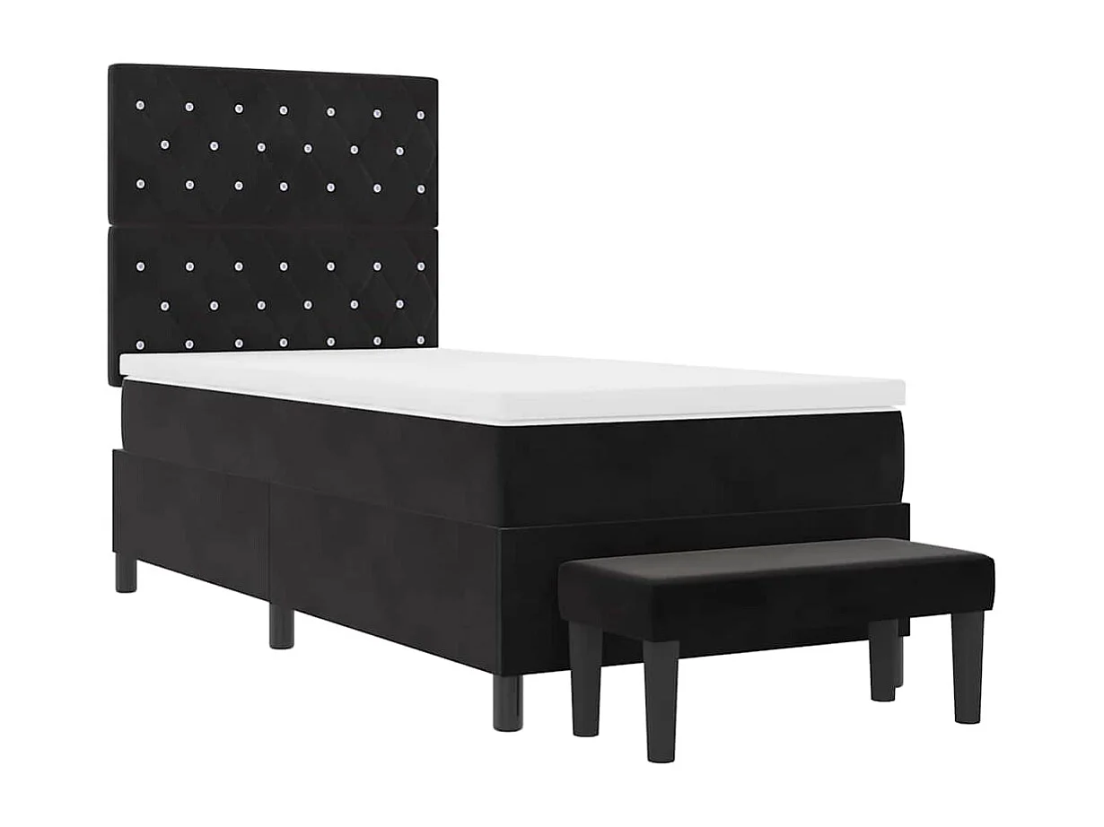 Lit à ressorts avec matelas Noir 100 x 200 cm Velours