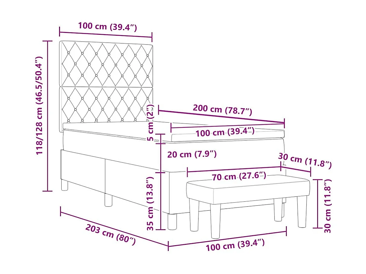 Letto a molle con materasso Nero 100 x 200 cm Velluto
