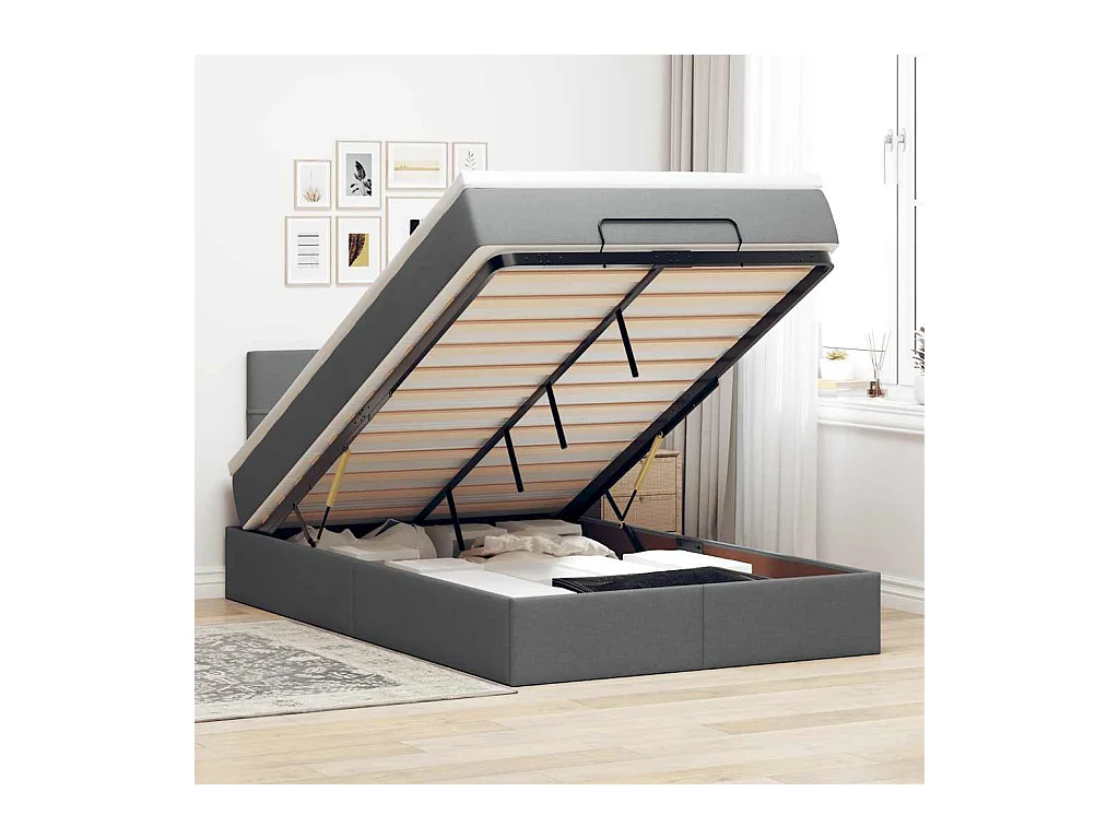 Ottomane Bett mit Matratze & LEDs Dunkelgrau 120x190 cm Stoff