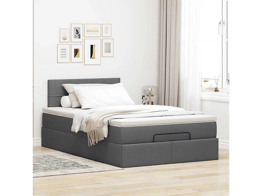 Pouf Letto con Materasso e LED Grigio Scuro 120x190 cm Tessuto