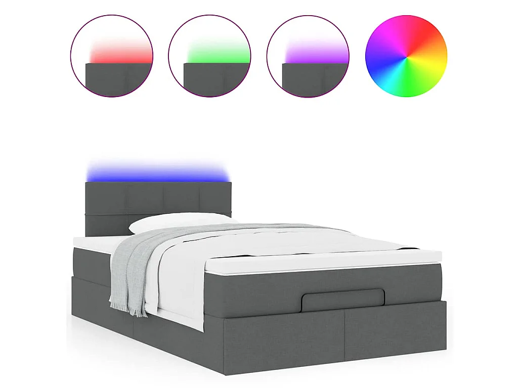 Pouf Letto con Materasso e LED Grigio Scuro 120x190 cm Tessuto