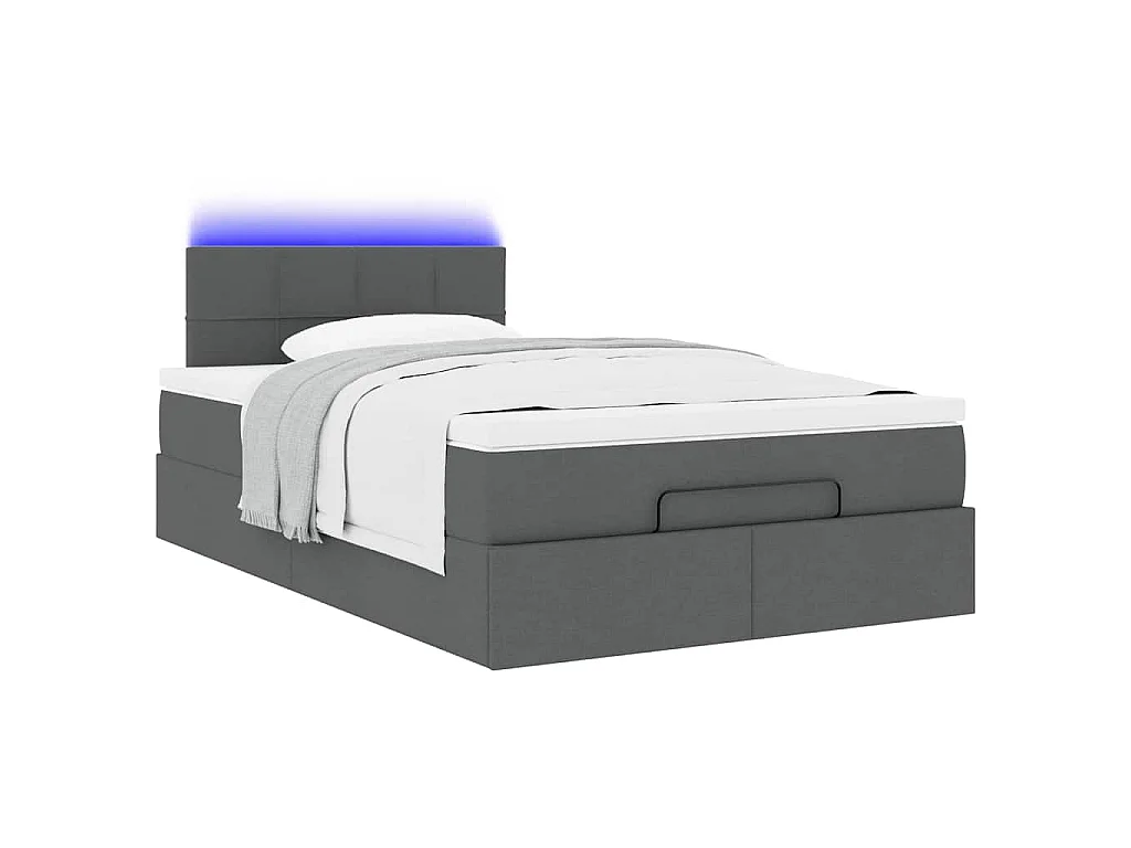 Pouf Letto con Materasso e LED Grigio Scuro 120x190 cm Tessuto