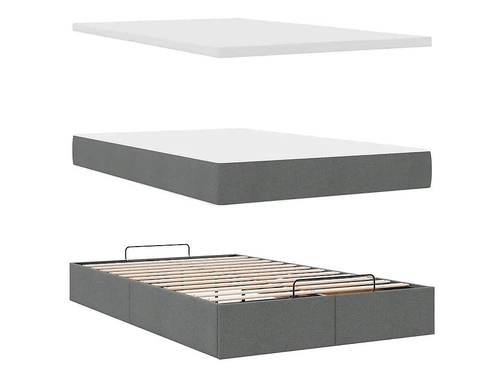 Pouf Letto con Materasso e LED Grigio Scuro 120x190 cm Tessuto