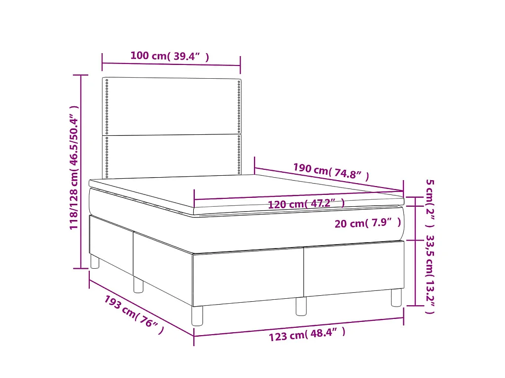 Sommier à lattes de lit avec matelas bleu 120x190 cm tissu