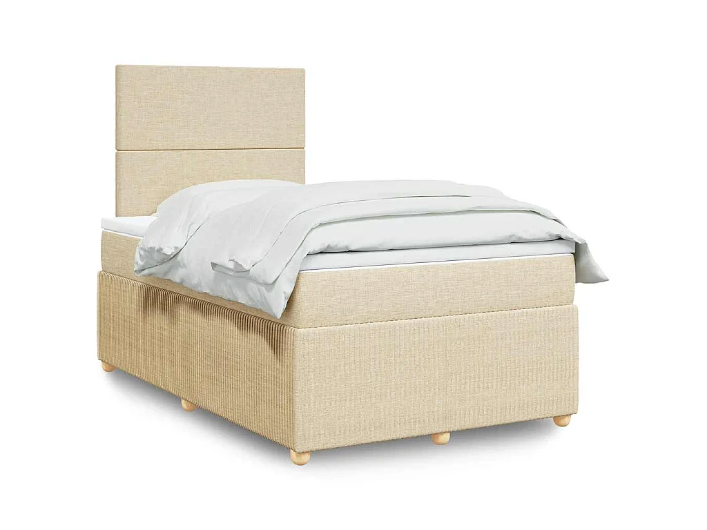 Sommier à lattes de lit avec matelas Crème 120x200 cm Tissu