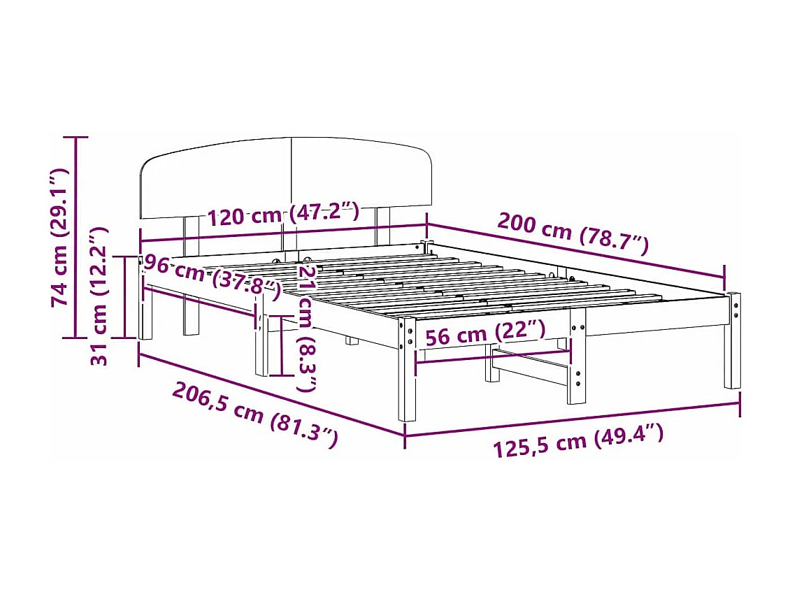 Cadre de lit Marron 120 x 200 cm Bois de pin massif