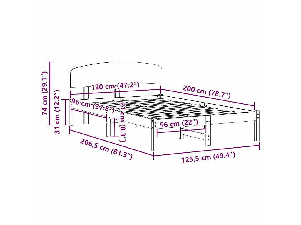 Bedframe Wasbruin 120 x 200 cm Massief grenenhout