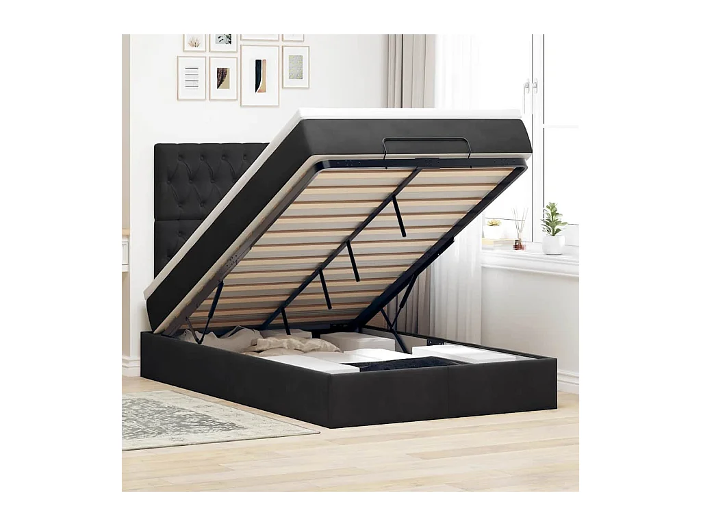 Cadre de lit ottoman avec matelas noir 120x190 cm velours