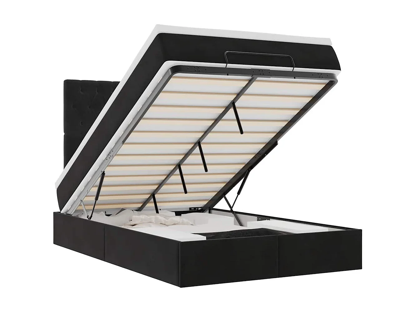 Cadre de lit ottoman avec matelas noir 120x190 cm velours