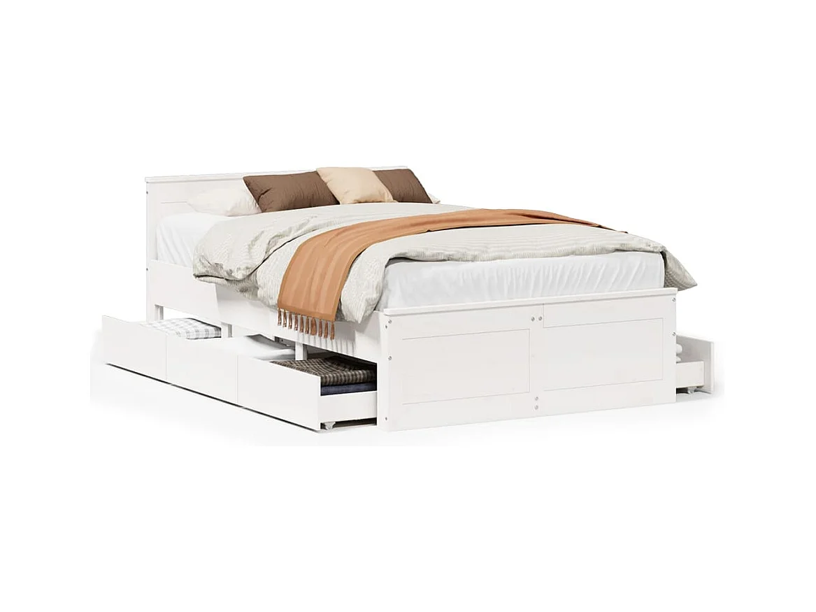 Cadre de lit sans matelas avec tête de lit blanc 120x200 cm pin