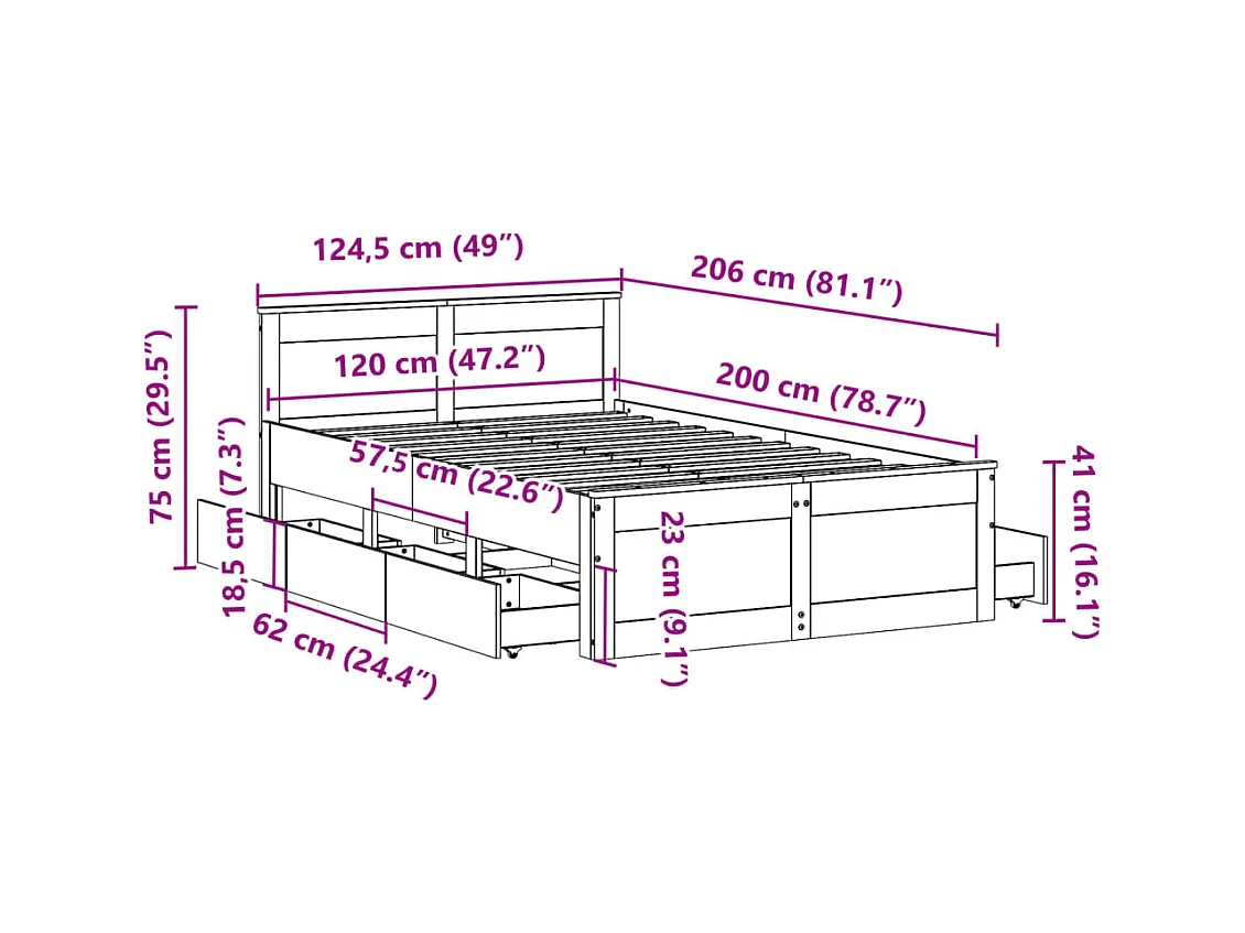 Cadre de lit sans matelas avec tête de lit blanc 120x200 cm pin