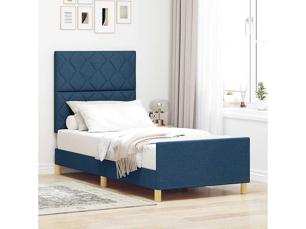 Struttura del letto con testiera Blu 100 x 200 cm Tessuto