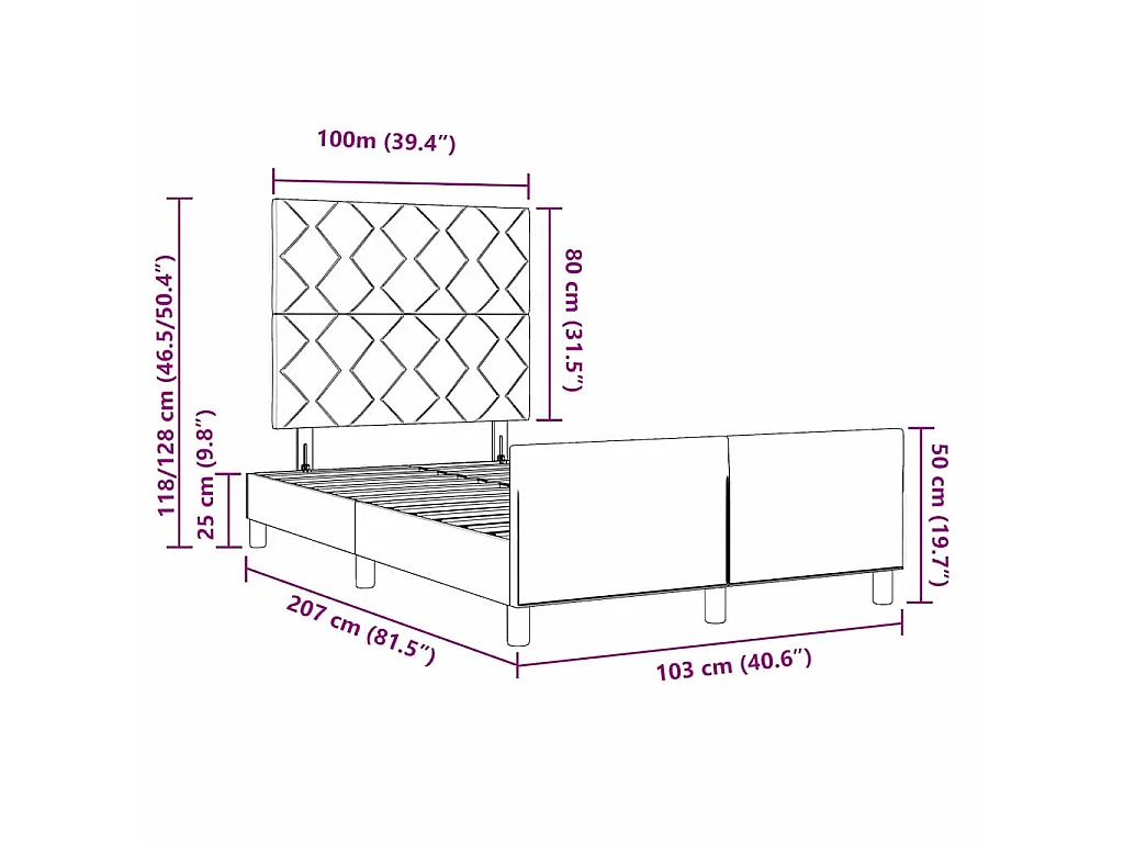 Struttura del letto con testiera Blu 100 x 200 cm Tessuto